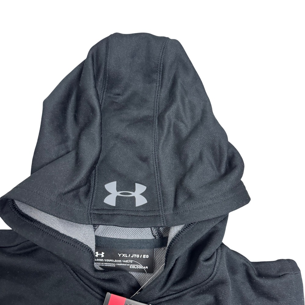 Under Armour Kids ColdGear Sleeveless Hoodie Black Silver Logo YXL NWT - Picture 2 of 5